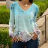 Lily | Aqua & Pink Floral V-Neck Long Sleeve Tunic - Plus