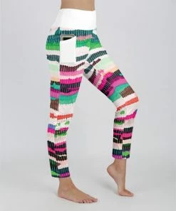 Lily | White & Pink Woven Pocket Leggings - Women