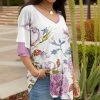Lily | Pink & White Floral Half-Sleeve Scoop Neck Top - Plus