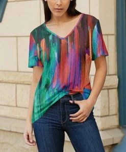 Lily | Teal & Fuchsia Brushstroke V-Neck Tunic - Plus