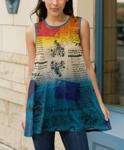 Lily | Teal & Orange 'Vintage' Key Sleeveless Tunic - Women