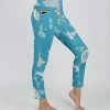 Lily | Teal & Beige Floral Birds Pocket Leggings - Women