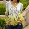 Lily | Yellow & Green Floral V-Neck Long-Sleeve Top - Women