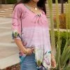 Lily | Pink & Blue Floral Half-Sleeve Scoop Neck Top - Women