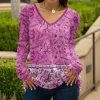 Lily | Pink & White Scarf-Print V-Neck Long-Sleeve Tunic - Women