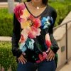Lily | Black & Red Floral V-Neck Long-Sleeve Tunic - Women