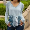 Lily | Aqua & Teal Floral Patchwork V-Neck Long-Sleeve Tunic - Women