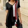 Lily | Black & Red Stripe Geometric Handkerchief Tunic - Plus