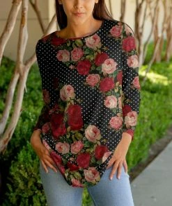 Lily | Black & Red Polka Dot Floral Crewneck Tunic - Plus