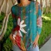 Lily | Teal & Burgundy Floral Crewneck Tunic - Women
