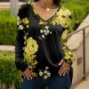 Lily | Black & Yellow Floral Long-Sleeve V-Neck Tunic - Women