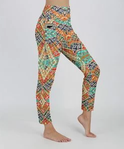 Lily | Red & Turquoise Abstract Pocket Leggings - Women