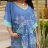 Lily | Blue & Mint Floral Ruffle-Sleeve V-Neck Tunic - Plus