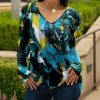 Lily | Black & Blue Abstract Long-Sleeve V-Neck Tunic - Women