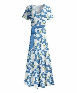 Lily | Blue & White Floral Belted Surplice Maxi Dress - Plus