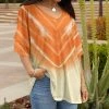 Lily | Orange & Cream Tie-Dye Short-Sleeve V-Neck Tunic - Plus