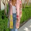 Lily | Pink & Green Floral Longline Button-Up Jacket - Plus