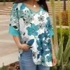 Lily | Teal & Blue Floral Short-Sleeve V-Neck Tunic - Plus
