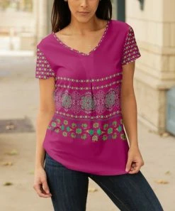 Lily | Purple & Green Mandala Floral V-Neck Tunic - Plus