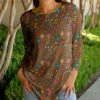 Lily | Brown Floral Three-Quarter Sleeve Tunic - Women