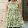 Lily | White & Green Abstract Sleeveless Tunic - Plus