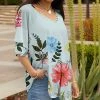 Lily | Aqua & Coral Floral Layered-Sleeve V-Neck Tunic - Women