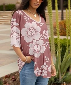 Lily | Rose & Gray Floral Layered-Sleeve V-Neck Tunic - Plus