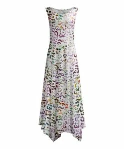 Lily | White & Blue Multicolor Jaguar Sleeveless Handkerchief Maxi Dress - Plus
