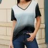 Lily | Black & White Ombré Short-Sleeve V-Neck Tunic - Women