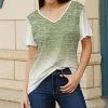 Lily | Green & White Ombré Short-Sleeve V-Neck Tunic - Plus