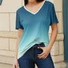 Lily | Navy & White Ombré Short-Sleeve V-Neck Tunic - Plus