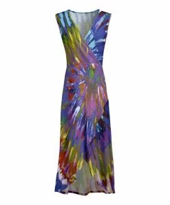 Lily | Blue & Yellow Brushstroke Spiral Hi-Low Maxi Dress - Women