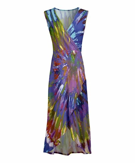 Lily | Blue & Yellow Brushstroke Spiral Hi-Low Maxi Dress - Women 1 Lily | Blue & Yellow Brushstroke Spiral Hi-Low Maxi Dress - Women