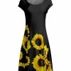 Lily | Black & Yellow Sunflower Cap-Sleeve A-Line Dress - Plus