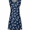 Lily | Navy & White Floral Pleated Scoop Neck Sleeveless Dress - Women