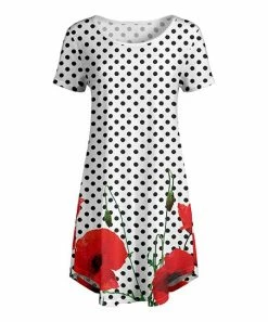 Lily | Black & Red Polka Dot Floral Curved-Hem Scoop Neck Dress - Women