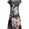 Lily | Black & Pink Polka Dot Floral Cap-Sleeve A-Line Dress - Plus