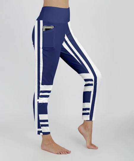 Lily | Navy & White Stripe Side-Pocket Leggings - Women 1 Lily | Navy & White Stripe Side-Pocket Leggings - Women