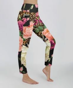 Lily | Rose & Black Floral Leopard Side-Pocket Leggings - Plus