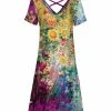 Lily | Purple & Yellow Floral Cross-Back V-Neck Dress - Women