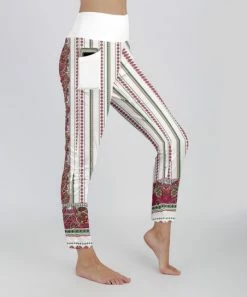 Lily | White & Burgundy Paisley Side-Pocket Leggings - Women