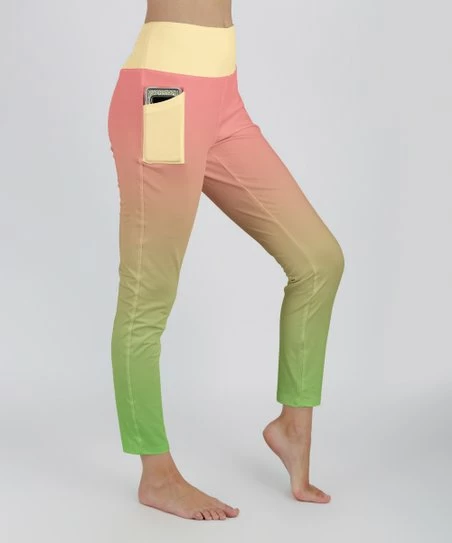 Lily | Coral & Green Ombré Side-Pocket Leggings - Plus 1 Lily | Coral & Green Ombré Side-Pocket Leggings - Plus