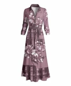 Lily | Mauve Floral Belted Button-Up Maxi Dress - Plus