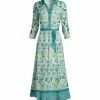 Lily | Turquoise Floral Arabesque Belted Button-Up Maxi Dress - Plus