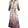 Lily | Cream & Mauve Ombré Floral Belted Button-Up Maxi Dress - Plus