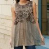 Lily | Mocha & Brown Paisley Foliage Sleeveless Crewneck Tunic - Plus