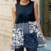 Lily | Navy & White Floral Patchwork Sleeveless Crewneck Tunic - Plus