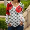 Lily | Black & Red Polka Dot Floral Long-Sleeve V-Neck Tunic - Women