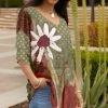Lily | Olive & Red Polka Dot Floral Layered-Sleeve V-Neck Tunic - Women