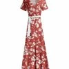 Lily | Red & Olive Floral Tie-Waist Surplice Maxi Dress - Women